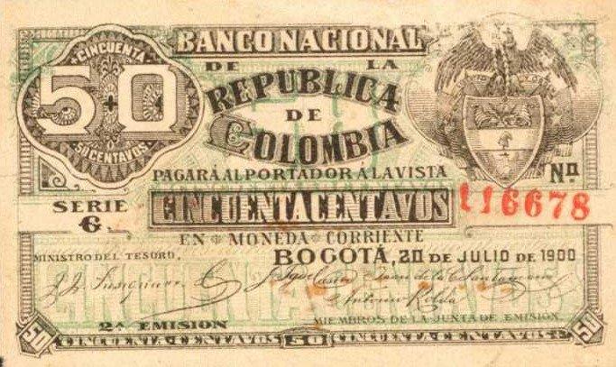 Front of Colombia p268: 50 Centavos from 1900