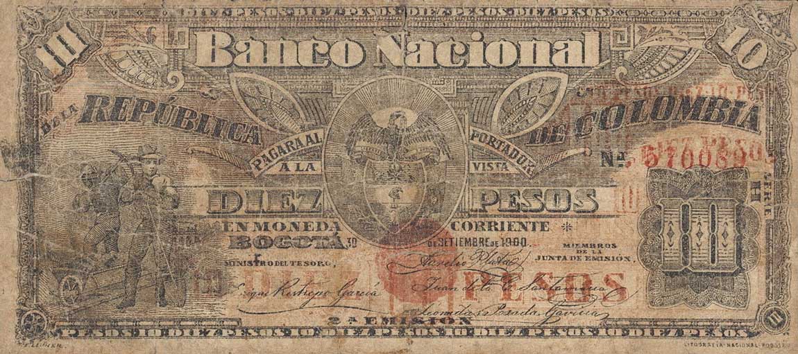 Front of Colombia p275: 10 Pesos from 1900