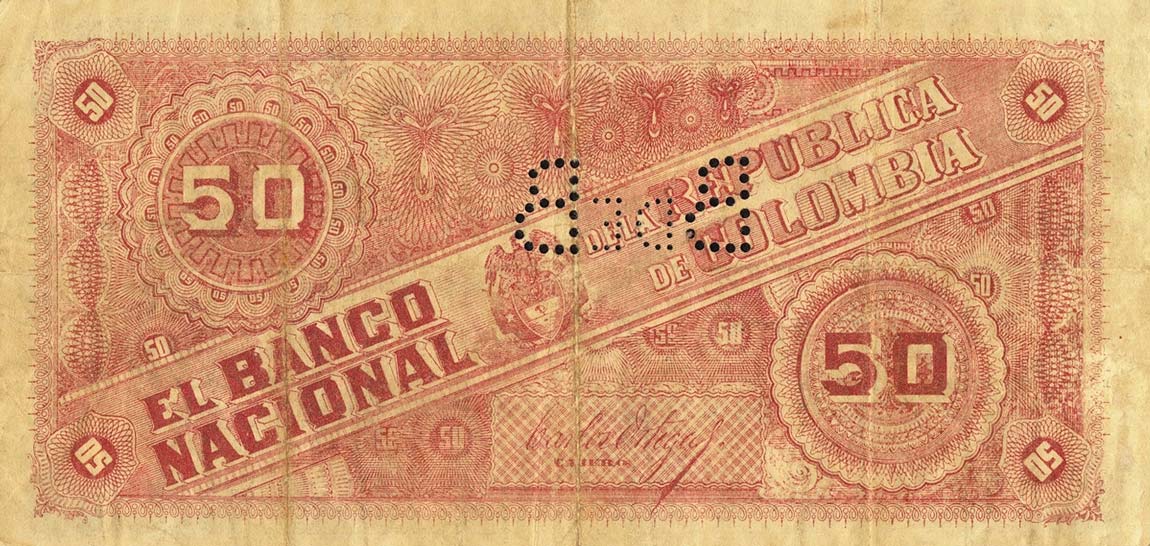 Back of Colombia p278b: 50 Pesos from 1900