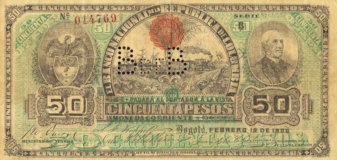 Front of Colombia p278b: 50 Pesos from 1900