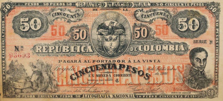 Front of Colombia p279: 50 Pesos from 1900