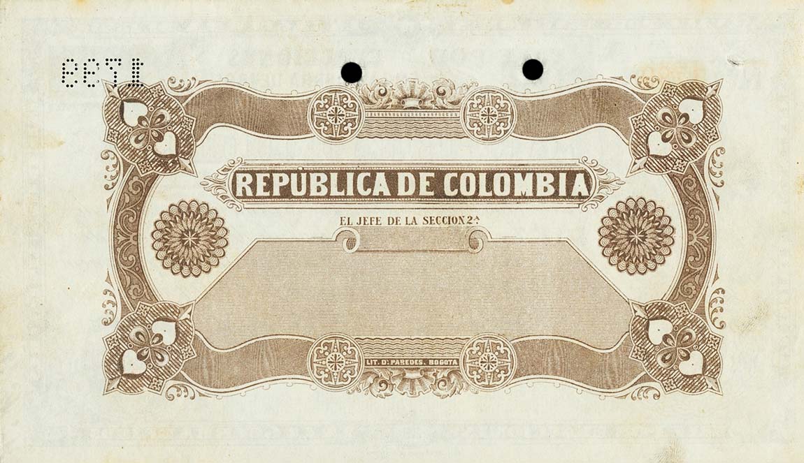 Back of Colombia p294Ar: 10 Pesos from 1907