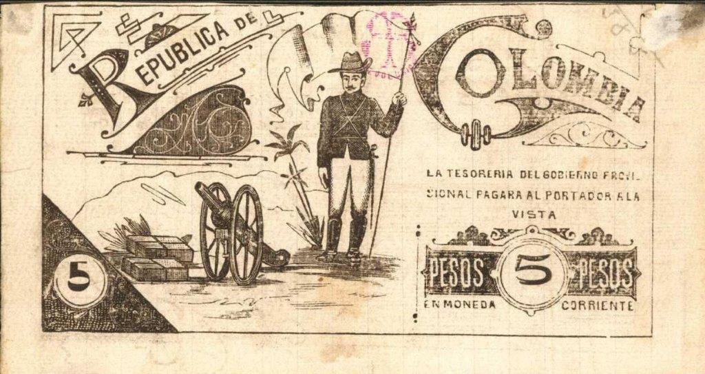 Front of Colombia p295B: 5 Pesos from 1900