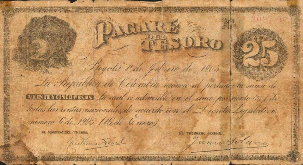 Front of Colombia p297D: 25 Pesos from 1905