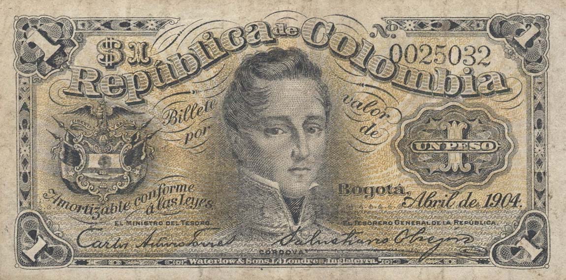 Front of Colombia p309: 1 Peso from 1904