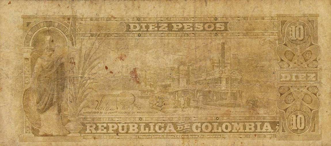 Back of Colombia p312: 10 Pesos from 1904