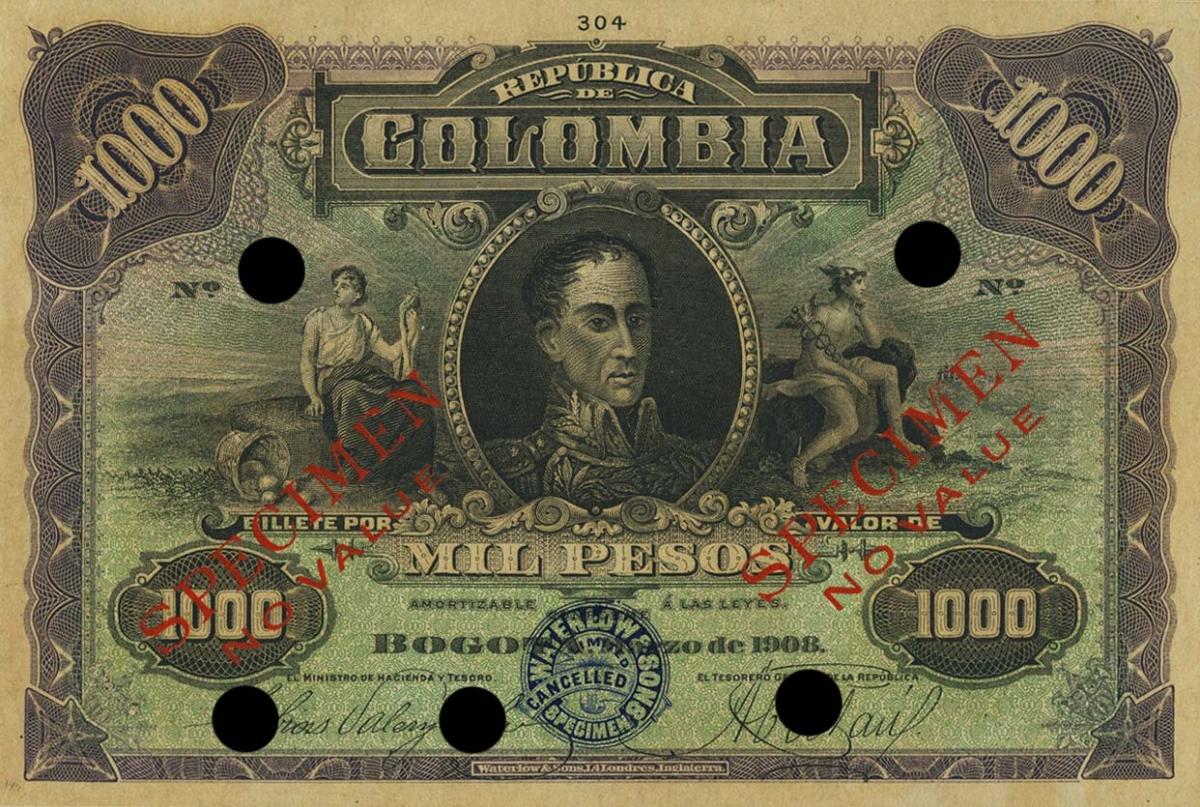 Front of Colombia p316s: 1000 Pesos from 1908