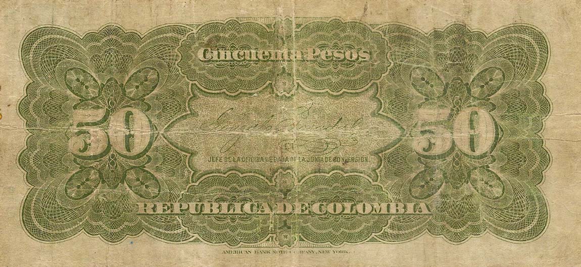 Back of Colombia p317a: 50 Pesos from 1910