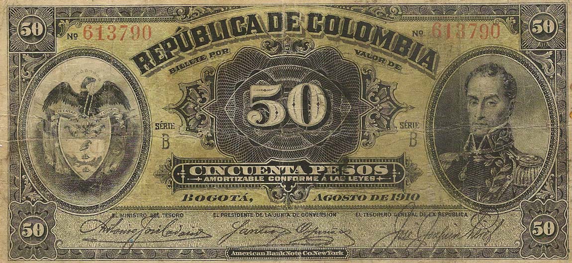 Front of Colombia p317a: 50 Pesos from 1910