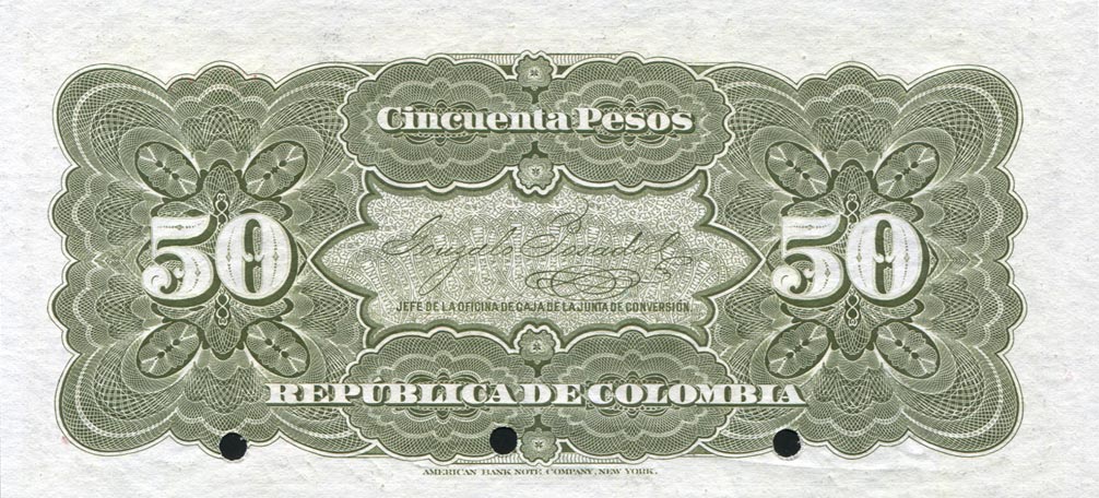 Back of Colombia p317s: 50 Pesos from 1910