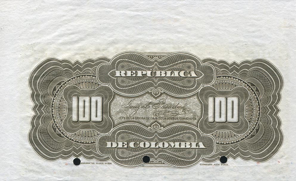 Back of Colombia p318s: 100 Pesos from 1910