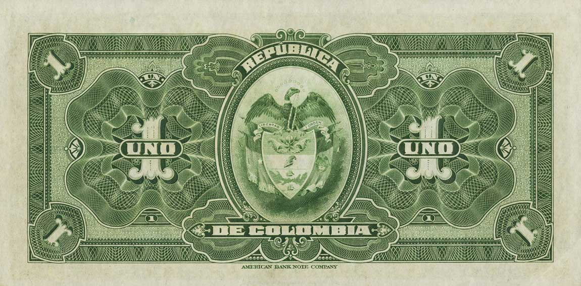 Back of Colombia p321a: 1 Peso Oro from 1915