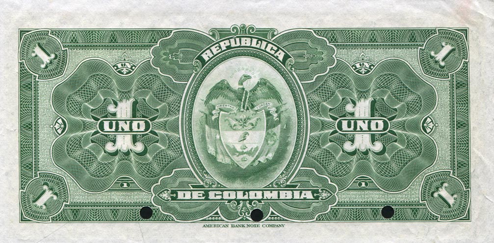 Back of Colombia p321s: 1 Peso Oro from 1915