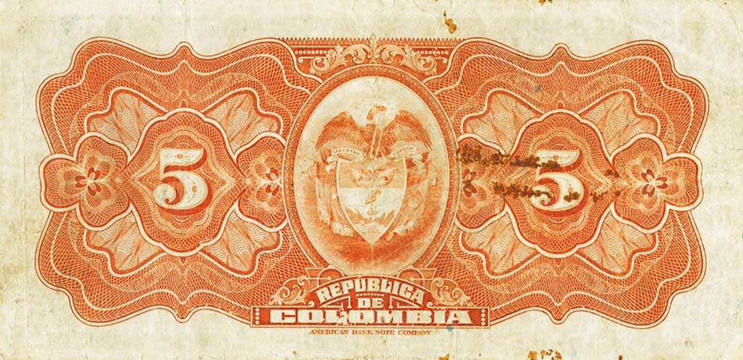 Back of Colombia p323a: 5 Pesos Oro from 1915