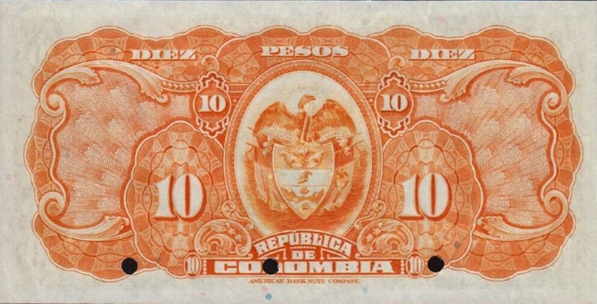 Back of Colombia p342s: 10 Pesos Oro from 1938