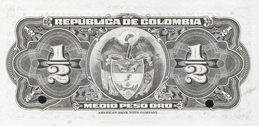 Back of Colombia p345s: 0.5 Peso Oro from 1948