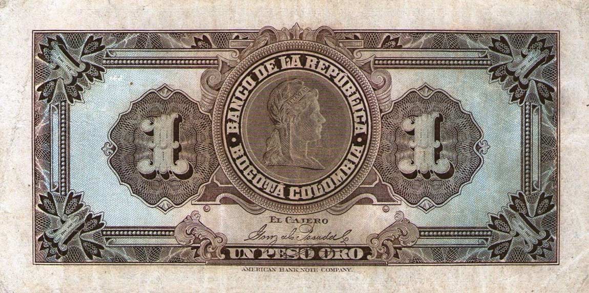 Back of Colombia p361a: 1 Peso Oro from 1923