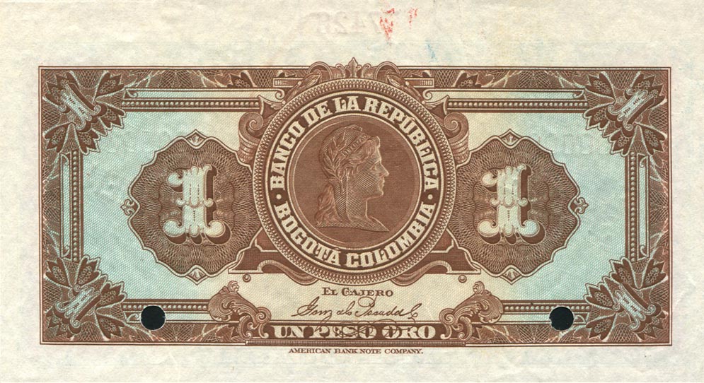 Back of Colombia p361s: 1 Peso Oro from 1923