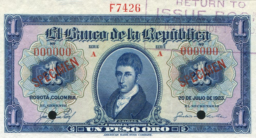 Front of Colombia p361s: 1 Peso Oro from 1923