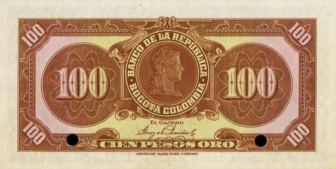 Back of Colombia p366s: 100 Pesos from 1923