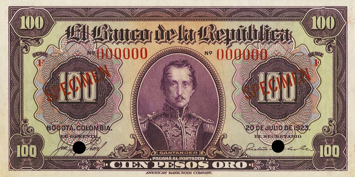 Front of Colombia p366s: 100 Pesos from 1923