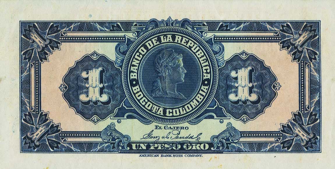 Back of Colombia p371a: 1 Peso Oro from 1926