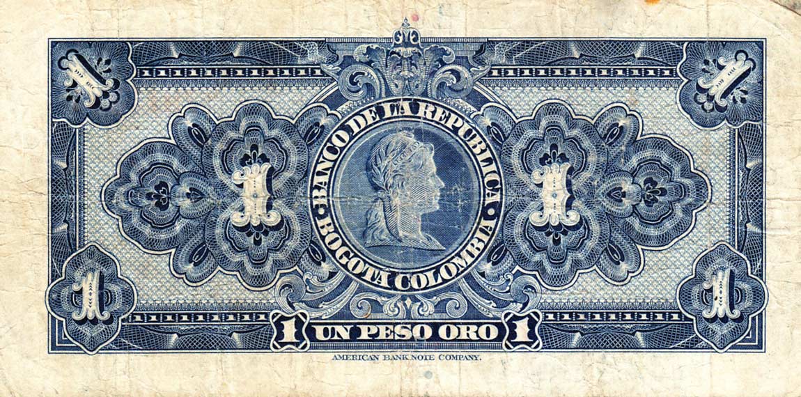 Back of Colombia p380a: 1 Peso Oro from 1929