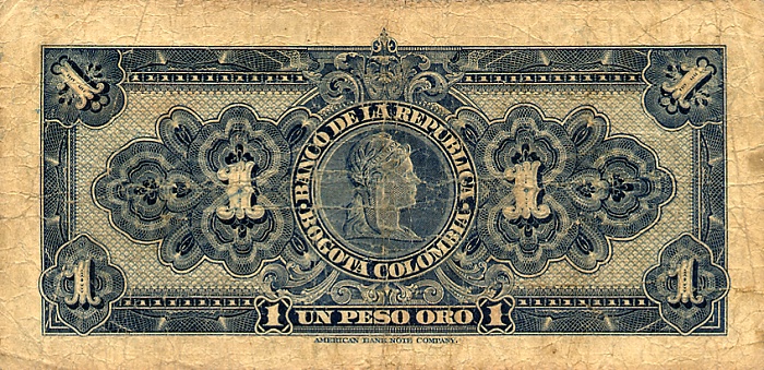 Back of Colombia p380b: 1 Peso Oro from 1940