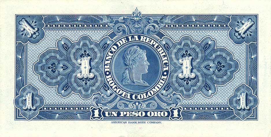 Back of Colombia p380f: 1 Peso Oro from 1950