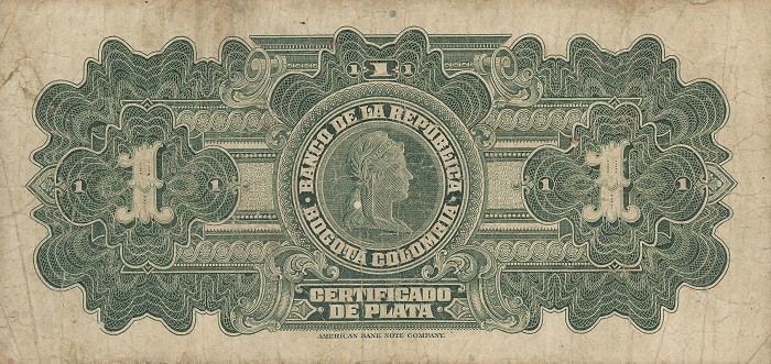 Back of Colombia p382a: 1 Peso from 1932