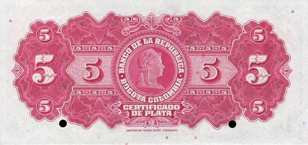 Back of Colombia p383s: 5 Pesos from 1932