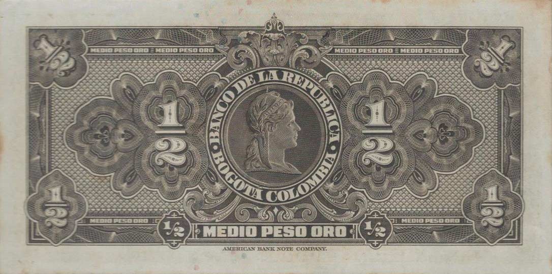 Back of Colombia p384: 0.5 Peso Oro from 1935