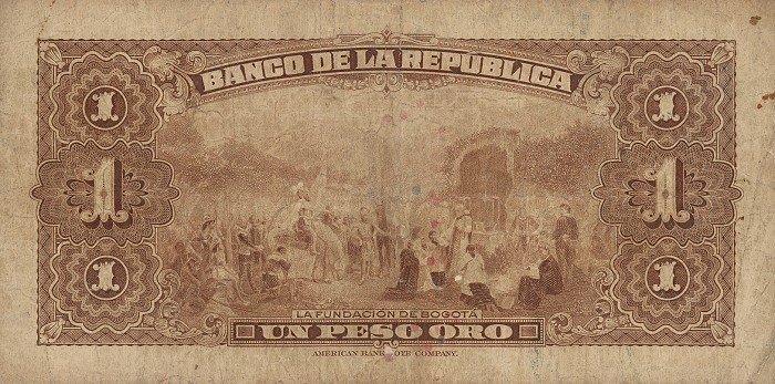 Back of Colombia p385a: 1 Peso Oro from 1938