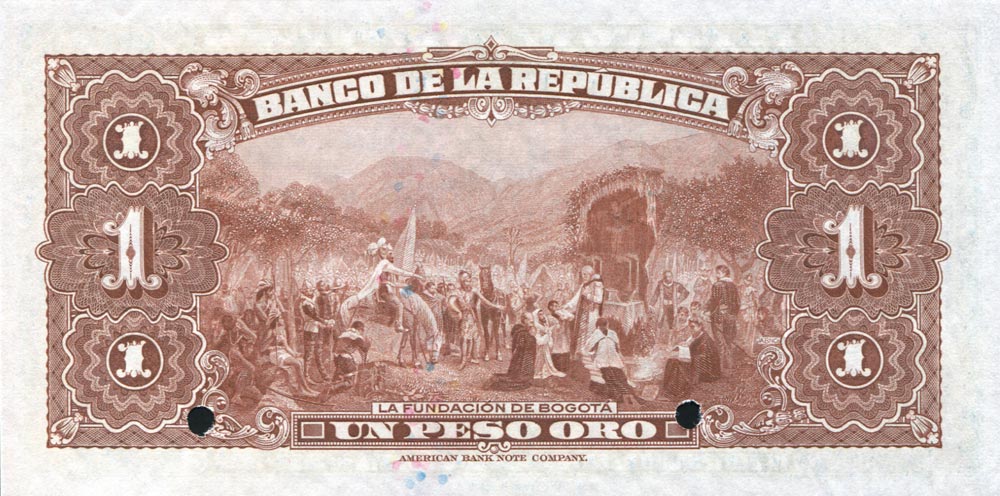 Back of Colombia p385s: 1 Peso Oro from 1938