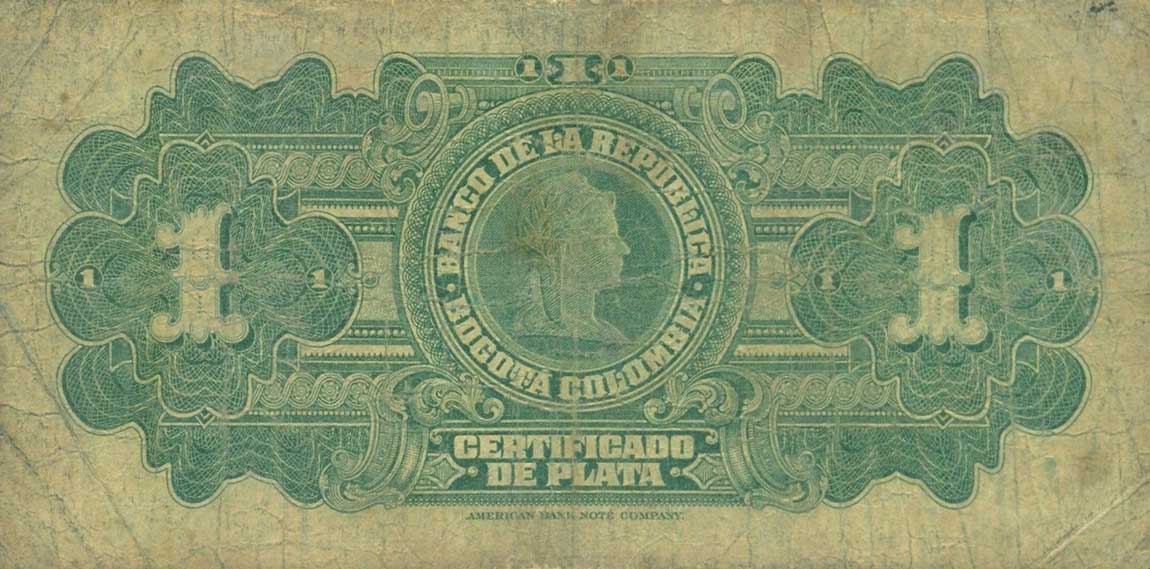 Back of Colombia p387a: 1 Peso from 1941