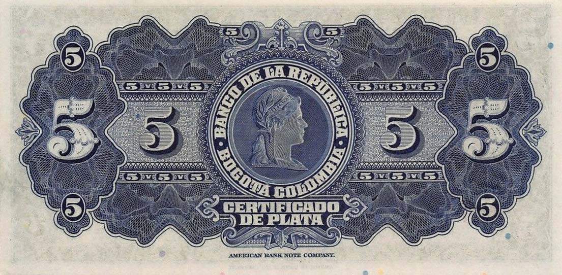 Back of Colombia p388a: 5 Pesos from 1941