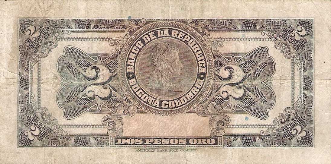 Back of Colombia p390a: 2 Pesos from 1942