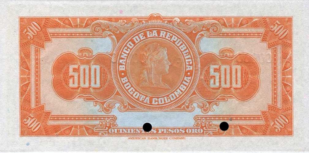 Back of Colombia p391s1: 500 Pesos from 1942