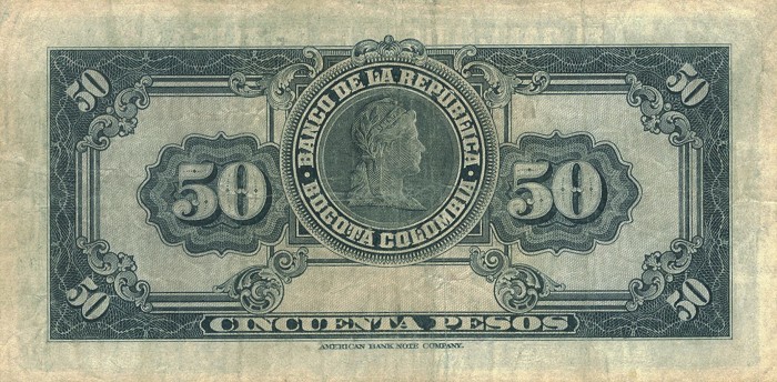 Back of Colombia p393b: 50 Pesos Oro from 1947