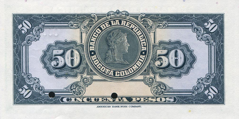 Back of Colombia p393s: 50 Pesos Oro from 1944