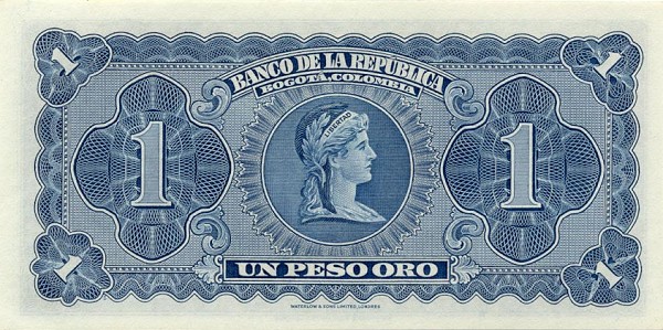 Back of Colombia p398: 1 Peso Oro from 1953