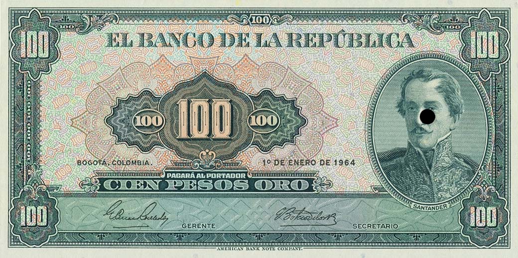 Front of Colombia p403r: 100 Pesos Oro from 1958