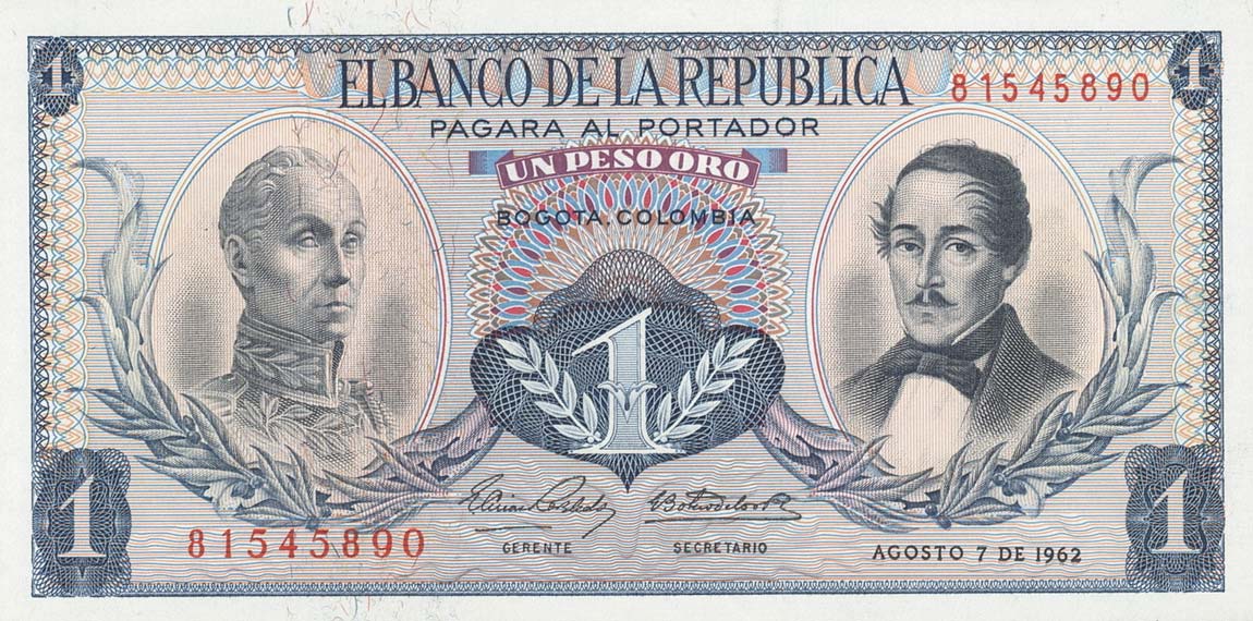 Front of Colombia p404b: 1 Peso Oro from 1961