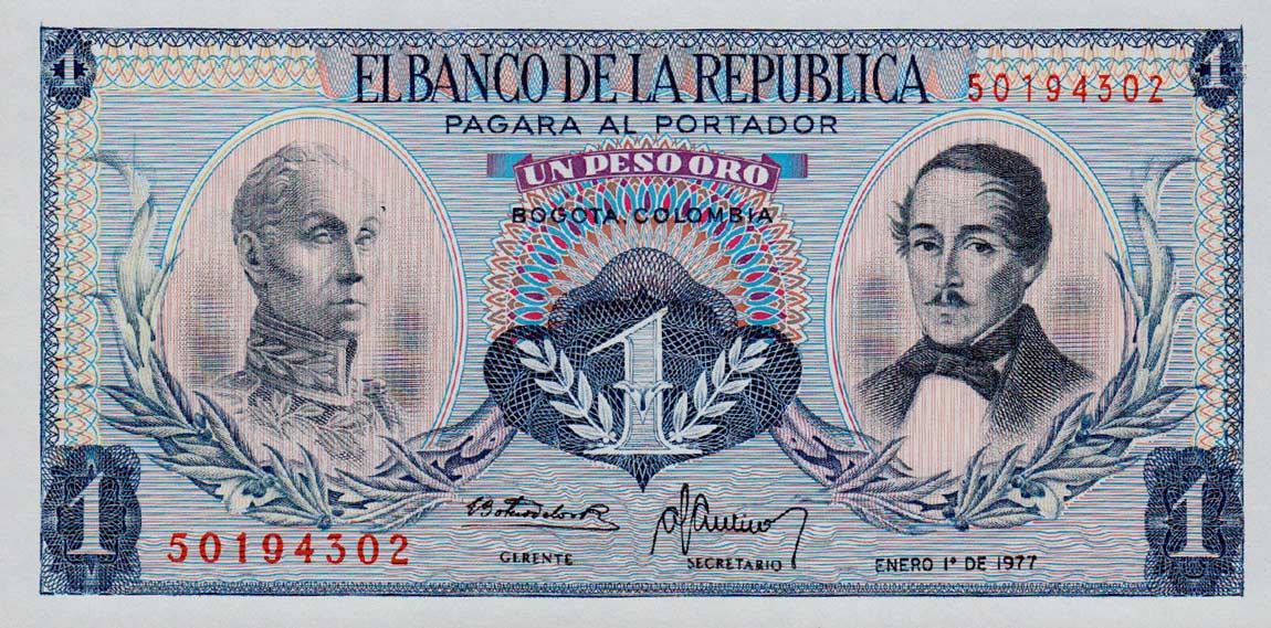 Front of Colombia p404f: 1 Peso Oro from 1977