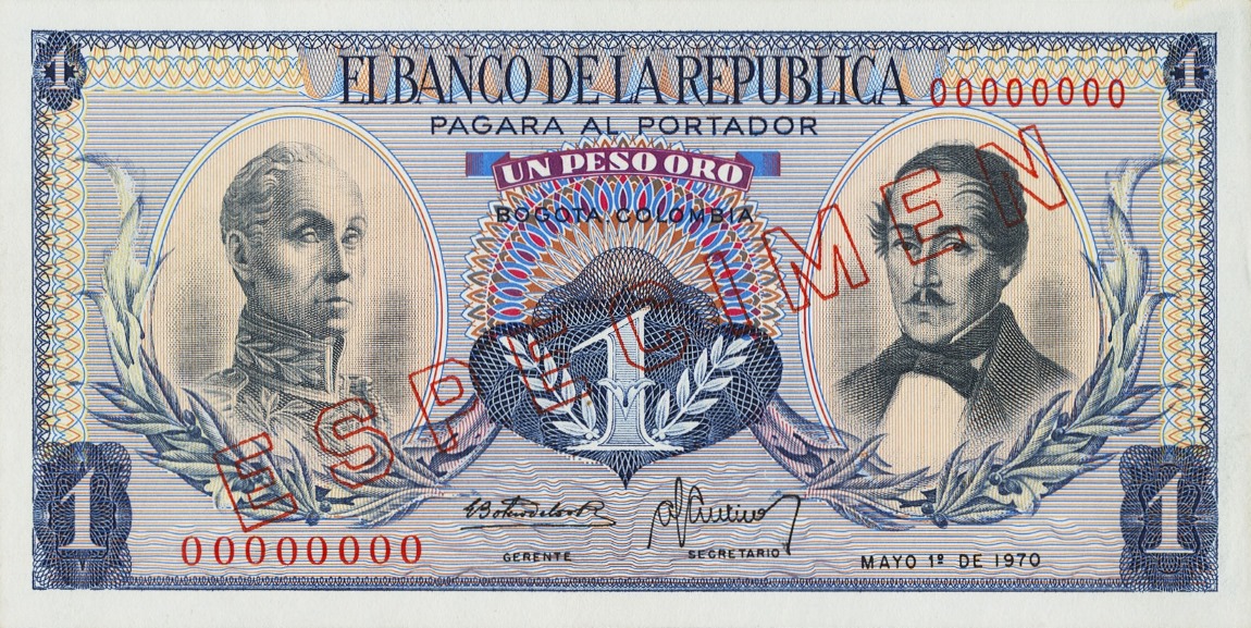 Front of Colombia p404s2: 1 Peso Oro from 1959