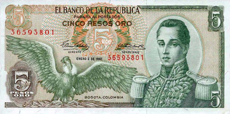 Front of Colombia p406a: 5 Pesos Oro from 1961