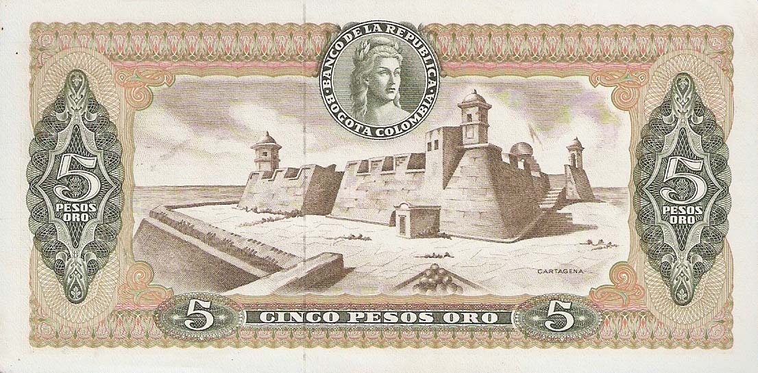 Back of Colombia p406b: 5 Pesos Oro from 1965