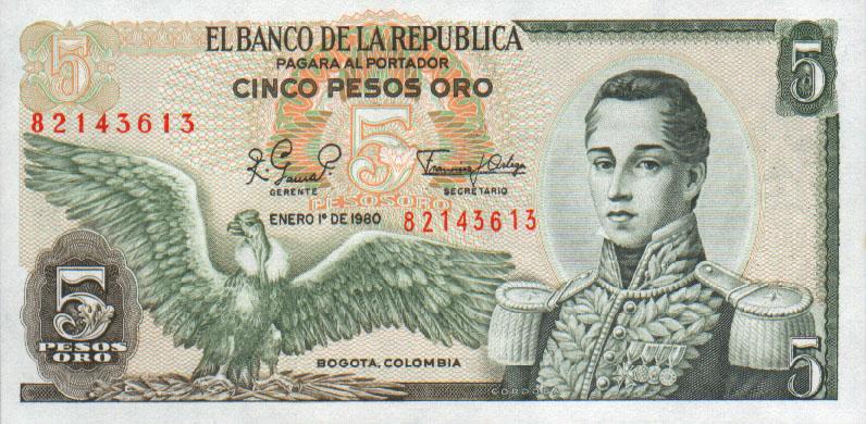 Front of Colombia p406f: 5 Pesos Oro from 1978