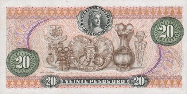 Back of Colombia p409d: 20 Pesos Oro from 1979