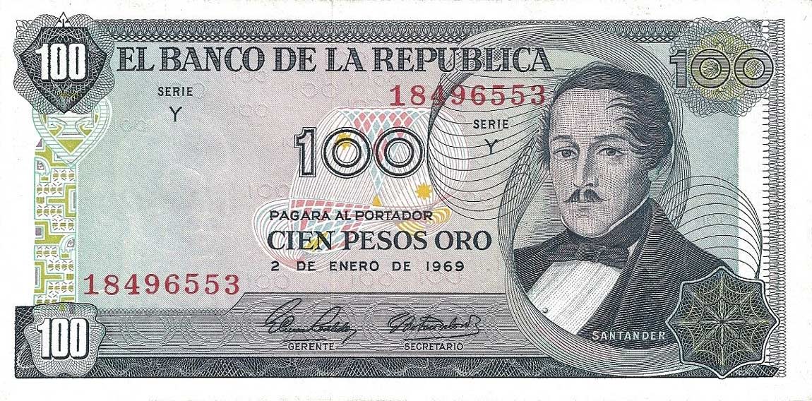 Front of Colombia p410b: 100 Pesos Oro from 1969